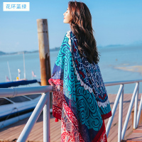 丝巾夏季薄款女防晒披肩外搭围脖民族风围巾两用沙滩巾海滩大纱巾 花环蓝绿(火爆热卖颜色Top1)(活动抢先购)