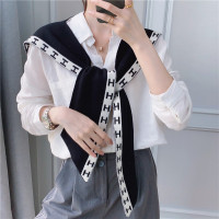 空调房春夏季搭肩披肩外搭披肩搭配小披肩女装饰护颈薄款围巾 黑+白(双面)