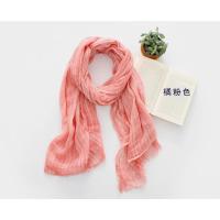 韩版文艺春秋棉麻围巾女薄款披肩百搭丝巾纱巾日系保护颈椎灰色 橘粉色