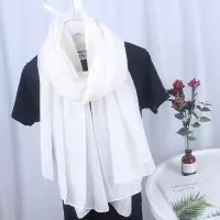 韩版格子棉麻围巾女春秋长款日系小清新秋冬季丝巾披肩学生围脖黑 白色