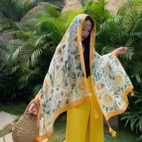 沙滩披肩防晒超大纱巾丝巾夏天旅游拍照海边度假围巾薄款韩版百搭 梦幻金花