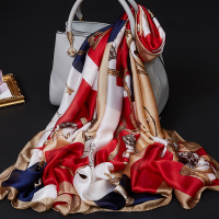 真丝丝巾女百搭长款纱巾真丝围巾春秋季洋气时尚中年妈妈丝巾披肩 红色玉琢 180*90