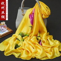 杭州丝绸真丝丝巾女春秋百搭款洋气时尚丝巾妈妈真丝围巾披肩外搭 黄色 玫瑰