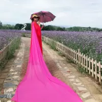 3米加长玫红色丝巾女夏超大防晒沙滩巾春秋纯色围巾披肩桃红纱巾 艳玫红