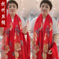 丝巾2020新款雪纺仿桑蚕丝真丝丝巾夏秋冬长款沙滩巾围巾披肩两用 大红