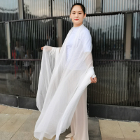 时尚丝巾女冬款百搭韩版长款围巾雪纺纱巾空调披肩海边防晒沙滩巾 纯色白色[2米*1.5米]