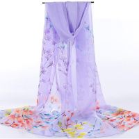 春秋季女长款方巾丝巾女女士沙滩丝巾超大纱巾披肩春夏季拍照外搭 杏叶紫色