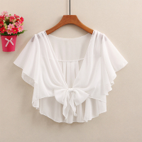 配吊带裙子的女披肩夏季防晒薄雪纺开衫短款白色大码百搭小外套 髻年披肩白[M](80-105斤)