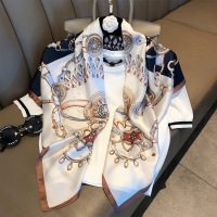 洋气时尚丝巾女大方巾百搭春秋薄款防晒围巾披肩搭衬衫西装小领巾 蓝白链条