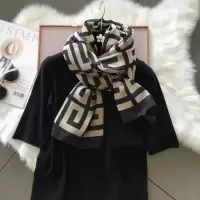 春秋极简风黑色薄棉麻围巾女气质百搭防晒披肩韩版外搭丝巾纱巾 黑色框框卡其底