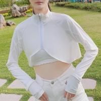 夏天户外骑车防晒披肩 沙滩衣长袖薄款透气开车遮阳斗篷女披风 纯色拉链款白色