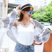 电动车防晒披肩 夏季防紫外线开车骑车长袖套女雪纺围巾空调丝巾 花纹款披肩-白色
