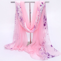 丝巾女百搭春秋冬季拼接加长款纱巾超大薄款围巾秋款洋气时尚披肩 素馨花盈粉紫(主图视频款)