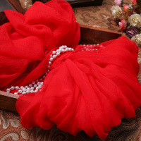 亮黄色长款丝巾女百搭春秋冬款薄款围巾纱巾披肩洋气时尚妈妈夏季 大红