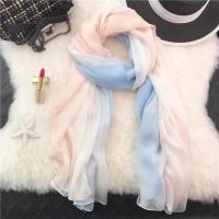 春秋围巾百搭披肩渐变丝巾防晒海边沙滩巾超大纱巾两用女夏季头巾 S渐变-粉蓝