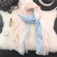 春秋围巾百搭披肩渐变丝巾防晒海边沙滩巾超大纱巾两用女夏季头巾 S渐变-粉蓝