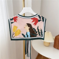 夏季防晒搭肩小丝巾外搭冰丝可爱小披肩丝巾围巾女空调房薄假领子 花丛女孩