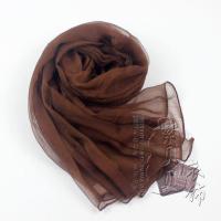 新款真丝围巾女秋冬超大加长款纯色丝巾披肩桑蚕丝薄款纱巾 咖啡色