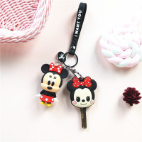 钥匙套ins可爱卡通扣绳 创意软硅胶家用女情侣挂件保护套电动车链 大号米妮+米妮钥匙扣