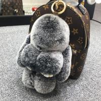 正版装死挂饰兔皮草小兔子饰品包包书包超萌毛绒兔挂件汽车钥匙扣 霜黑色(常规版18cm)