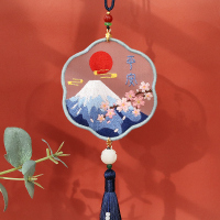 车挂饰醒狮汽车挂件平安符手工刺绣钥匙扣车内网红男友车载 [雪之樱平安]送绣绷+高档礼盒