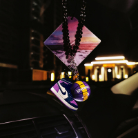 创意aj鞋模汽车后视镜挂件个性迷你3D立体篮球鞋nba篮球挂饰潮流 紫链+紫鞋+湖人篮球【送香片】