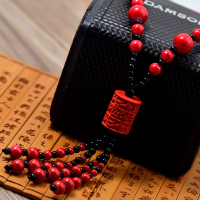 朱砂毛衣链长款女红玫瑰花复古百搭衣服配饰项链挂件秋民族风饰品 圆柱