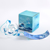 日本日式玻璃樱花风铃铃铛创意卧室挂件冥想夏日和风挂饰门饰女生 孔雀蓝 翱翔鲸鱼