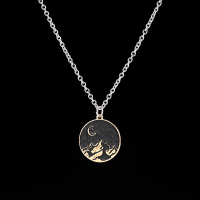 日系个性创意黑夜星月吊坠蹦迪嘻哈硬币情侣项链男挂件锁骨链女潮 苍穹半月