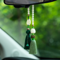 汽车挂件菩提莲花平安符车载创意后视镜挂件文艺小清新车内吊坠品 莲佑平安-绿色豪华款