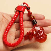 高档红玛瑙十二生肖汽车钥匙挂件创意男女腰扣本命年牛饰品链平安 天然红玛瑙-生肖鼠