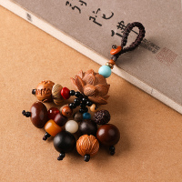 桃木莲花汽车钥匙扣挂件菩提子招财平安辟邪个性创意男女挂坠绳链 桃木莲花【多宝纳福】