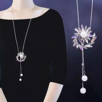 22年新款潮时尚项链秋冬长款毛衣链女简约流苏挂件衣服百搭配饰 彩色水晶