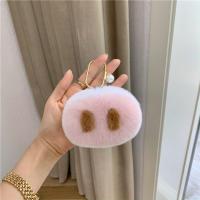 ins网红猪鼻子皮草挂件软萌獭兔毛可爱毛绒汽车钥匙挂饰生日礼物 白边粉鼻