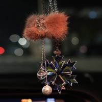 汽车水晶挂件高档水貂毛车载后视镜挂饰吊坠创意女神款车内上吊饰 豆沙粉水貂毛+雪花挂件