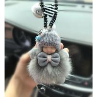 可爱毛绒女神款车内挂件个性汽车吊饰公仔后视镜饰品韩国卡通吊坠 灰色狐狸毛球款