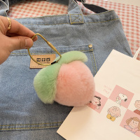 [人间水蜜桃]獭兔毛桃心挂件包包挂饰粉嫩桃子车钥匙扣生日礼物 蜜粉色~D形扣