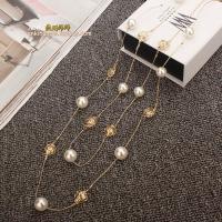 项链女长款韩版时尚气质百搭多层镂空玫瑰珍珠挂链装饰毛衣链挂件 双层镂空花瓣搭配金色款