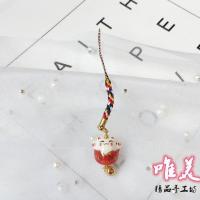 可爱陶瓷招财猫手机链转运招财挂件创意樱花招福猫包包U盘吊坠女 红色招财铃铛猫(彩色绳)