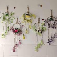 欧式奶茶店墙壁装饰挂件创意品客厅卧室房间墙面墙上壁饰铁艺环花 圆形金钟柳五个组合挂件