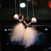 汽车挂件车载用后视镜挂饰高档保平安车内吊饰装饰用品大全女神款 粉蝴蝶白羽毛挂件(备注字母)+白招财猫挂件