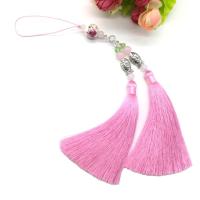 手机挂件 流苏吊坠 招财鱼礼物 笛子扇坠民族风大红挂绳 手机链 粉红色 总长约22cm