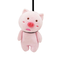 新款祈福公仔许愿毛绒玩具熊猫柴犬青蛙企鹅歪头猪挂件情侣钥匙扣 粉色圆眼款+钥匙扣