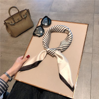 韩版气质新款小方巾丝巾女时尚百搭条纹空姐小领巾春秋季配饰围巾 小细条纹-白色