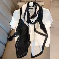 新款长条丝巾女百搭春秋冬款洋气时尚薄款长款纱巾妈妈款披肩围巾 欧美拼色-黑白