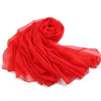 黑色丝巾女百搭春秋2021新款纱巾女士秋冬款白色围巾薄款洋气时尚 大红 加大(180*145cm)