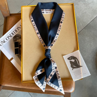 围巾2020冬季新款女士细窄丝巾小长条丝带飘带领巾秋冬款洋气时尚 小野玫瑰-黑色