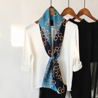 韩国新款双层长条小丝巾女春秋夏季装饰飘带纱巾时尚百搭领巾围巾 圈圈蓝