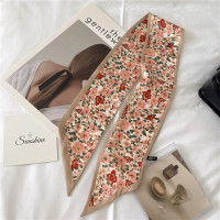 丝巾女春秋季2021新款百搭韩版时尚碎花印花围巾领巾护颈小丝巾 米色