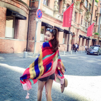 丝巾女夏季海边防晒披肩外搭围巾薄款2020两用沙滩巾超大百搭纱巾 1时尚彩虹